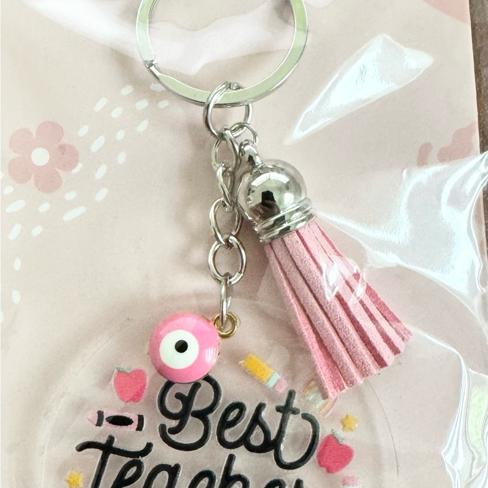 Pink and Silver Best Teacher Keychain